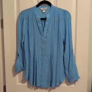 Christopher & Banks Light Blue Pleated Blouse